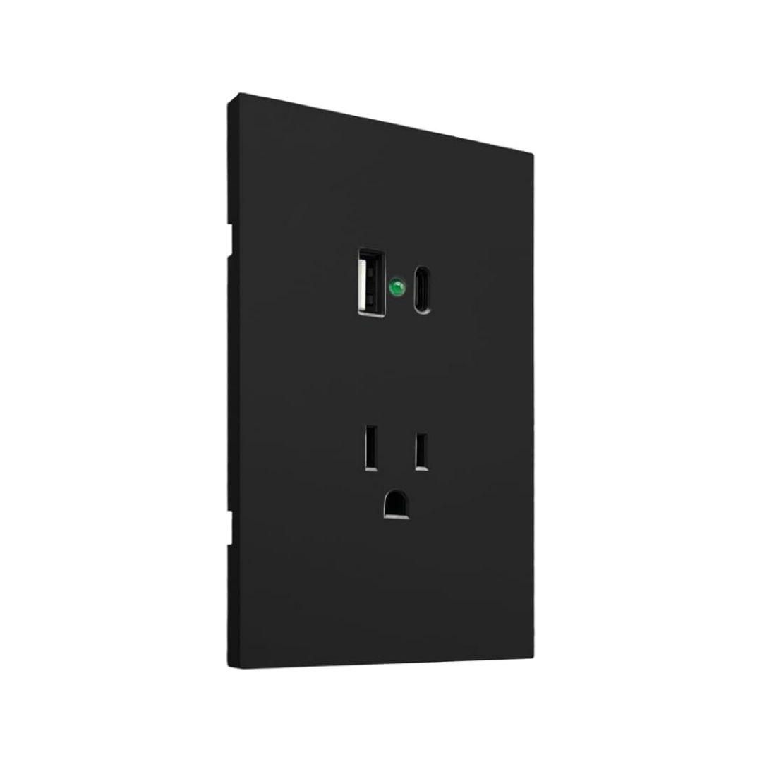 Placa Luxury APL-607 con Contacto y 2 Salidas USB  Tipo A + Tipo C  5V 2.1A  127–250V 15A  Color Negro Skin Feel  Diseño Moderno y Funcional – LUXURY ARTLITE